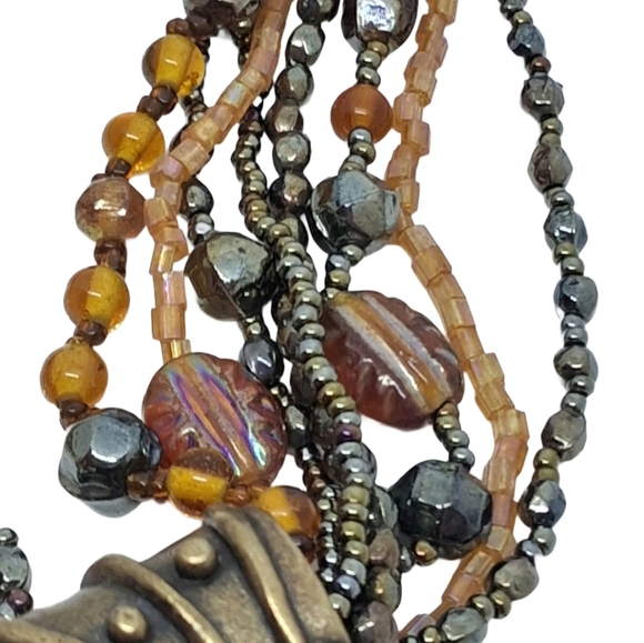 Chico's Multi-Strand Earth Tone Beaded Necklace with Abstract Resin Pendant - Picture 5 of 8